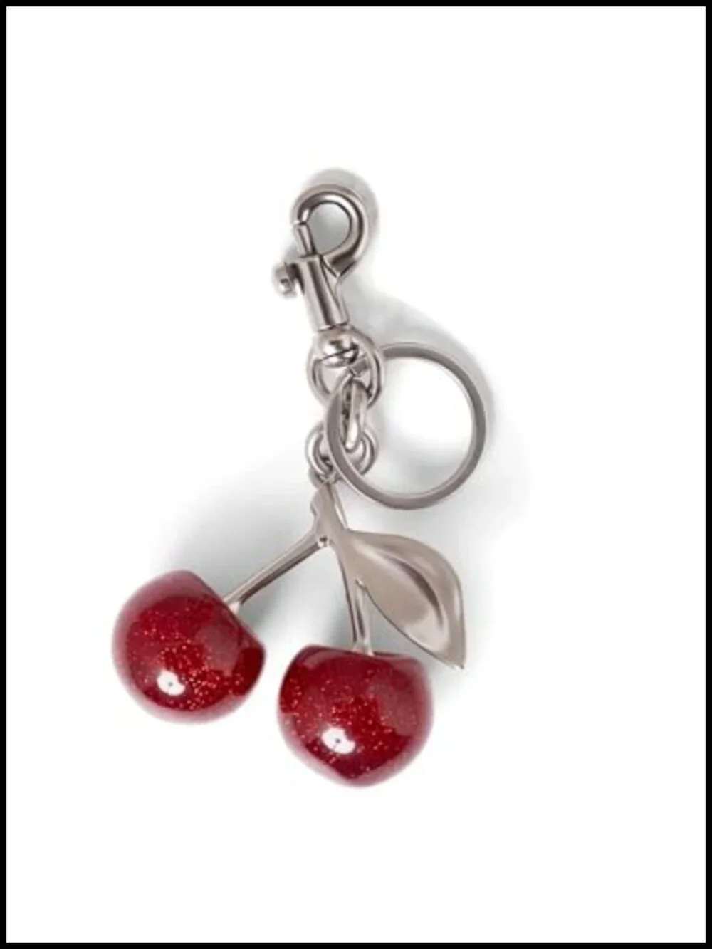 Cherry Bag Charm Keychain with Sparkling Glitter Resin & Gold Tone Hardware